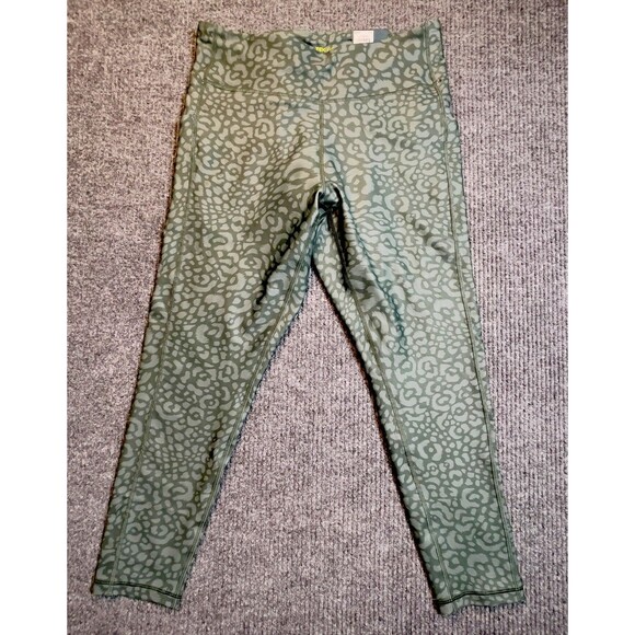 Tek Gear 7/8 Leggings High Rise Women Size XL Ultra Stretch Green Leopard NEW - Picture 2 of 9